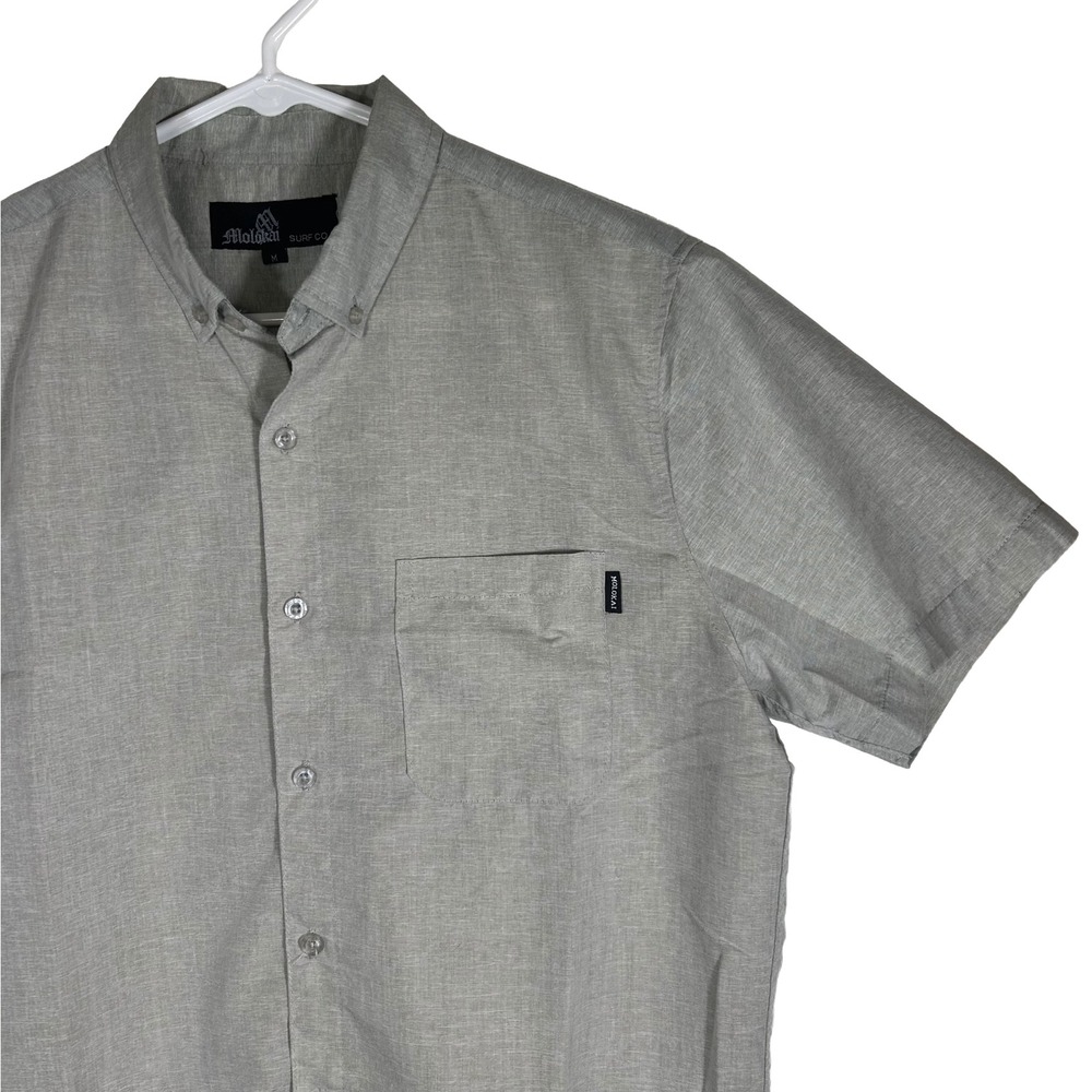 Molokai Surf Co Mens Medium Grey Short Sleeve Button Down Shirt Cotton Blend